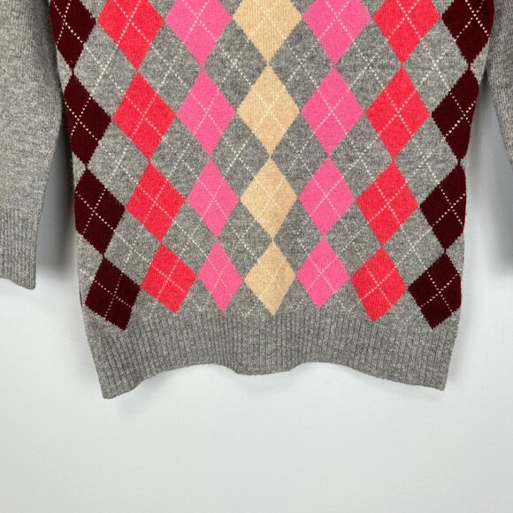 J Crew Womens Cashmere Argyle Crew Neck Sweater Gray Pink Red size XS - Picture 3 of 7